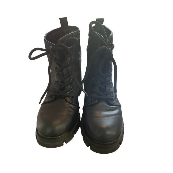 Black Leather Combat Boots With Side Zipper & Lace-Up Design size 2‎ - Picture 1 of 11